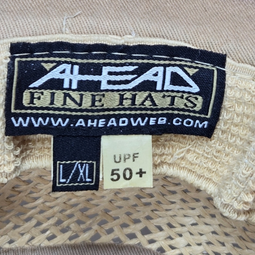 AHead Beige Straw Golf Hat Resortwear Travel SPF 50 - Picture 6 of 7